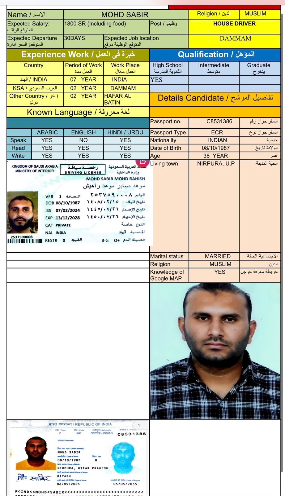 مكتب استقدام سائق خاص هندي — CV-039